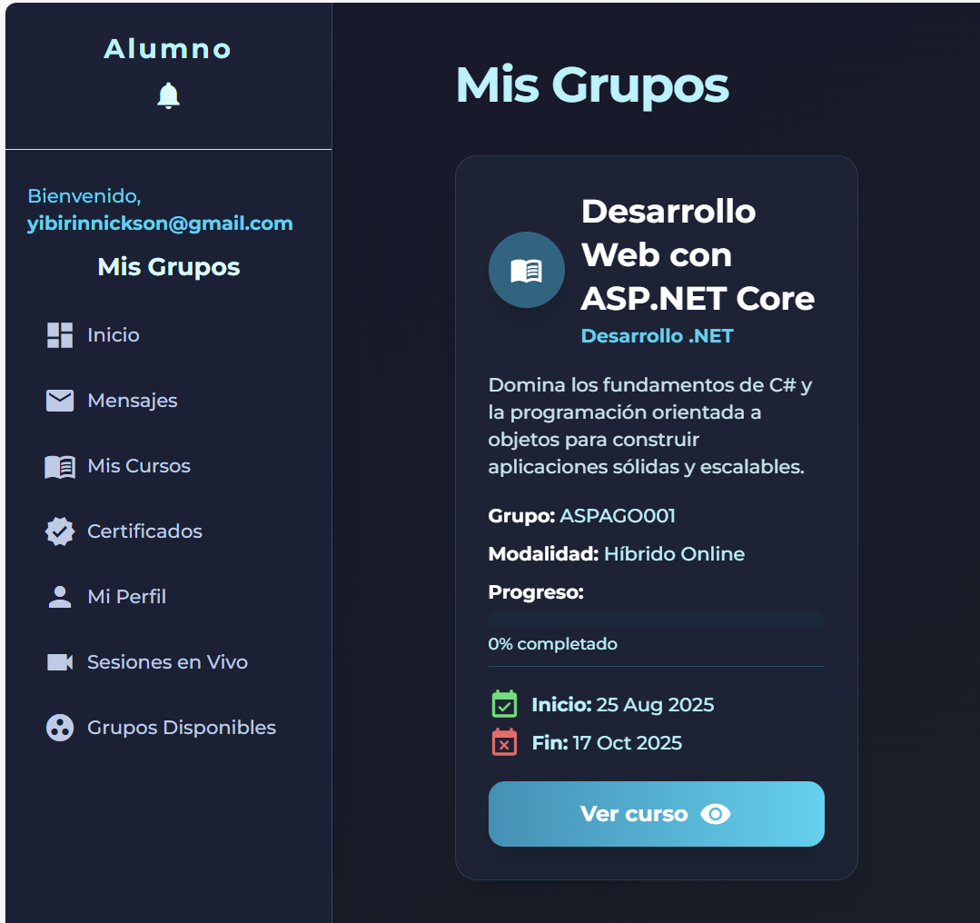 Captura ZeroOneNext — Plataforma de capacitación